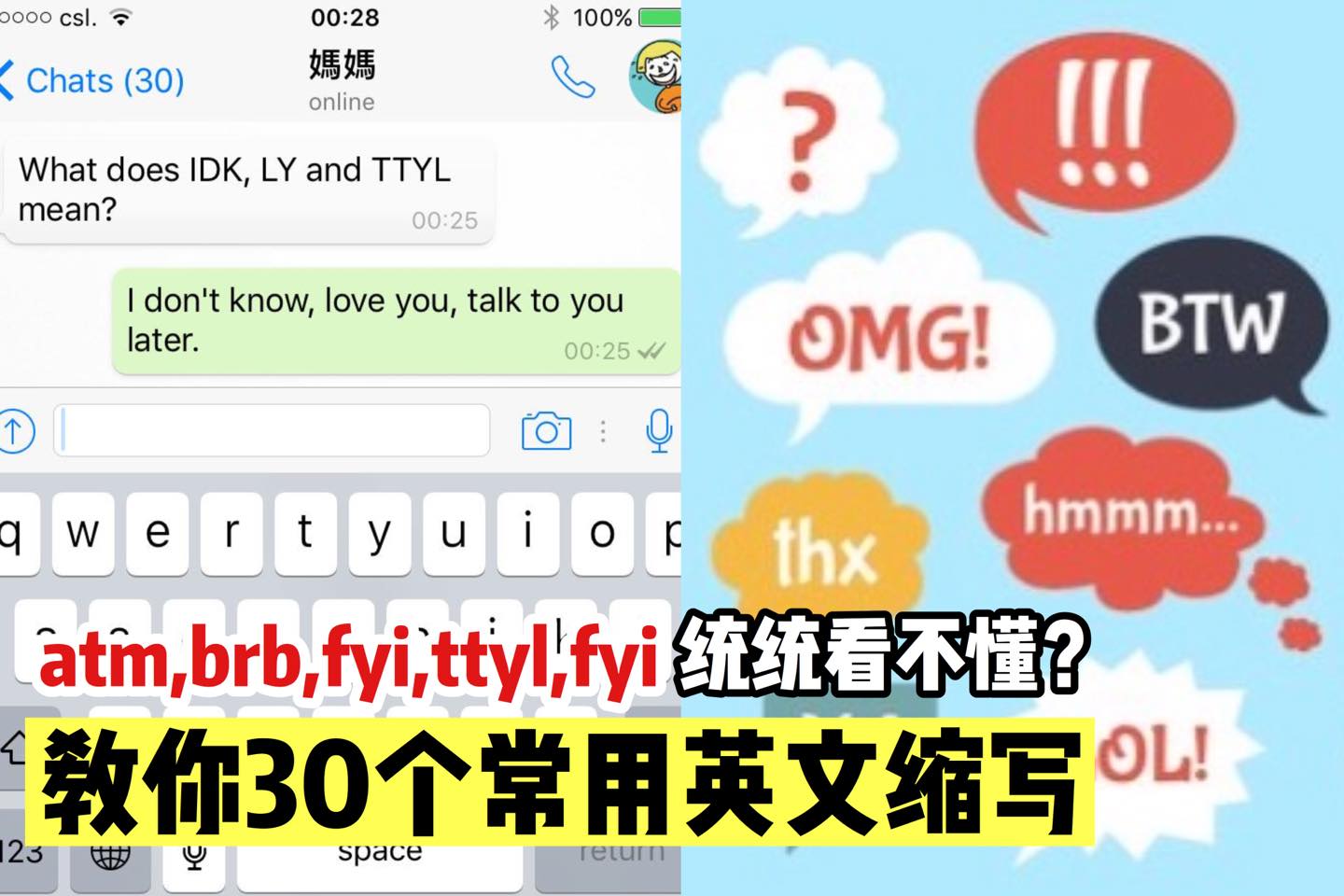 【30个你必须知道的常用 #英文缩写 】赶快收藏起来
 由于英文的字母太多，打出来会很慢，所以现在很多人都习惯…