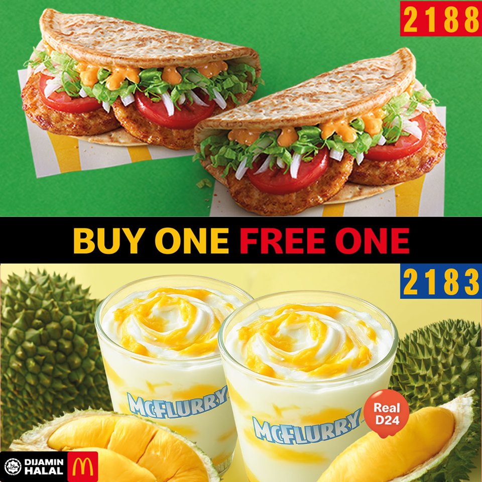 McDonald’s: Chicken Foldover & Durian McFlurry Buy 1 Free 1!!!